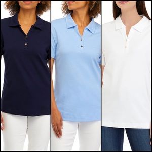 KIM ROGERS Short Sleeve Polo Shirts Bundle Navy Blue, Light Blue, White Sz S NWT